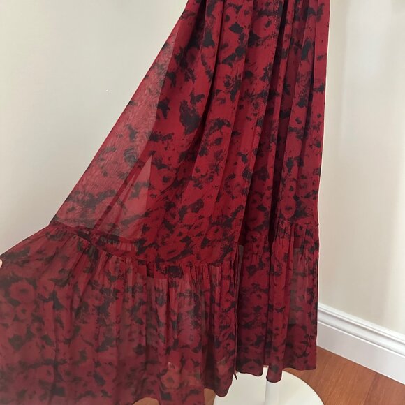 GANNI Light Georgette Wrap Midi Dress in Syrah (Red-Black Floral Print) - Picture 7 of 11